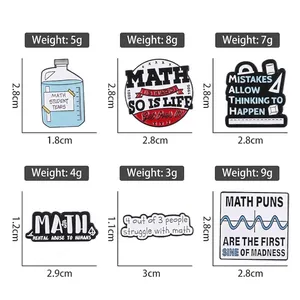 Mathematical enamel pin set with function curve designs and funny math quotes