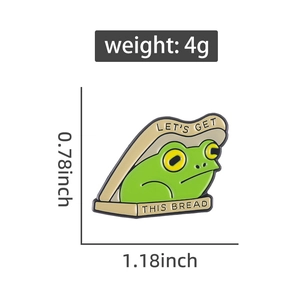 Enamel frog toast bread brooch detail with weight 4g and size 1.18x0.78 inch