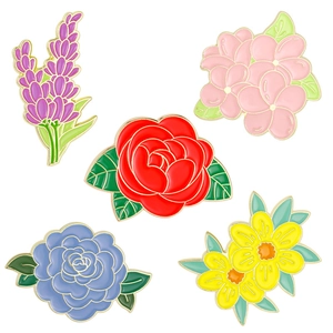 5-piece colorful floral enamel brooches set with gold-plated zinc alloy base for clothing