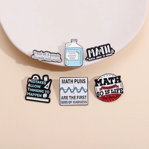 Creative 6-piece math student tears enamel pins set with humor quotes and formulas