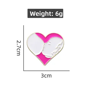 Pink heart enamel brooch with mother breastfeeding design, size 3cm x 2.7cm, weight 6g