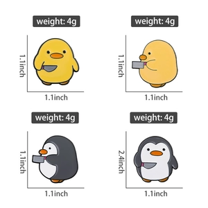 Guide des tailles et poids des broches émaillées de canards et manchots avec couteaux