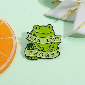 Spilla in Smalto Rana Cartone Animato Man I Love Frogs Scritta Lega Spilla Distintivo per Vestiti Zaino Donna Uomo Gioielli