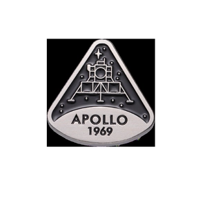 Vintage Apollo 1969 moon landing alloy enamel pin featuring the lunar module design