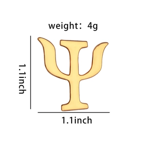 Détail de la broche symbole Psi doré, poids 4g et taille 1,1 pouce avec vue macro précise