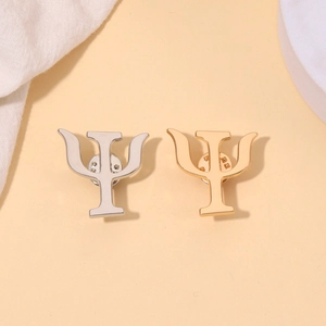 Broche minimaliste en alliage avec la lettre grecque Psi en finitions dorée et argentée