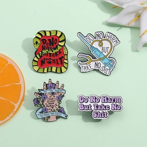 Slogan Enamel Pins Brooches Do No Harm But Take No Shit Alloy Cartoon Rose Bee Cat Sun Badges For Backpack Clothes Jewelry