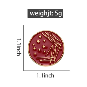Red petri dish bacteria culture round enamel pin in gold-plated alloy 1.1 inch