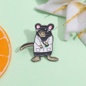 Cartoon Scientist Mouse Enamel Pin Alloy Lab Rat Brooch Badge For Doctor Student Backpack Clothes Decorative Accessory Cute Animal Jewelry
