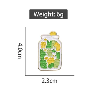 Cute enamel frog jar pin made of alloy with colorful drip oil finish, 4.0cm height