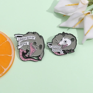 Funny Cartoon Opossum Enamel Pin Alloy Baking Paint Animal Brooch Awesome Possum I Exist Out Of Spite Slogan Badge Jewelry