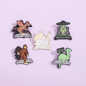 Cartoon Cryptid Mystery Creature Alloy Painted Enamel Pin Badge Aliens Bigfoot Nessie Jersey Devil Jackalope Badge Jewelry