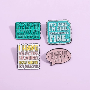 Lot de 4 épinglettes en émail coloré avec phrases anglaises créatives pour vêtements