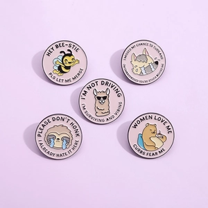 Funny Cartoon Animal Enamel Pin Alloy Round Bee Sloth Alpaca Bear Cat Brooch Badge For Clothing Backpack Accessories Gift