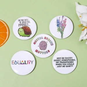 Alloy Tinplate Badge Pin Cute Cartoon Slogan Brooch Retro Mental Health Rainbow Lapel Pin Jewelry Accessory For Backpack Clothes