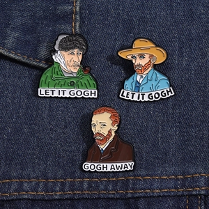 Ensemble de trois broches en alliage Van Gogh avec texte humoristique Let It Gogh