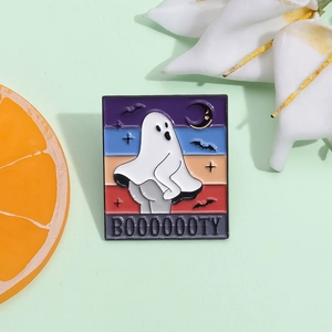 Insigne en Émail Fantôme d'Halloween Drôle Booooooty Humoristique Badge en Alliage de Zinc Broche Fantôme de Dessin Animé pour Accessoires Sac à Dos