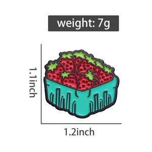 Détails du pin's en émail panier de fraises avec dimensions et poids affichés
