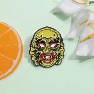 Creative Cartoon Monster Head Alloy Enamel Brooch Quirky Fishman Metal Badge Lapel Pin For Halloween Party Clothing Jewelry Accessories