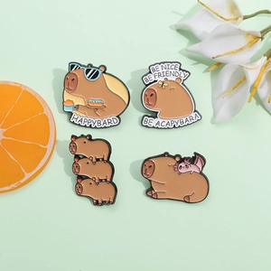 Cartoon Cute Capybara Alloy Enamel Brooch Pin Funny Animal Souvenir Badge For Clothes Backpack Scarf Jewelry Decoration Accessory