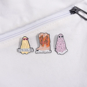 Cartoon enamel pin set featuring Taylor-inspired ghost with sunglasses and cowboy boots