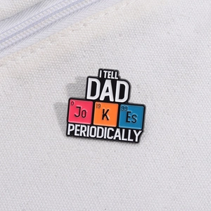 Funny Father's Day enamel pin with Periodic Table joke on white canvas background