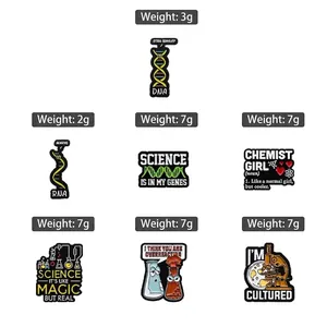 Scientific enamel pins set with DNA, microscope, and chemical elements, zinc alloy badges
