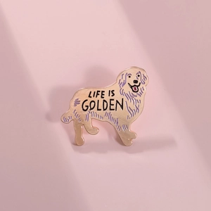 Broche Créative en Alliage Golden Retriever Chien Émaillé Badge Life Is Golden Lettre Épingle Pour Amoureux des Chiens Bijoux