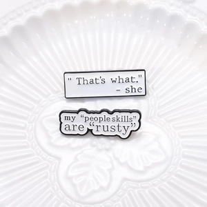 Funny geometric speech bubble enamel pins with witty English quotes for bags and clothes
