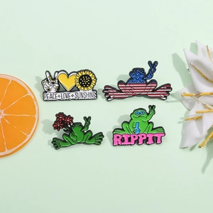 Cartoon Alloy Enamel Brooch Pin For Women Men Clothing Decor Sunflower Peace Love Frog Shape Metal Badge Accessory Gift