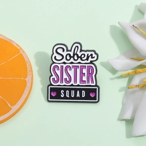 Sober SISTER SQUAD Enamel Brooch Purple Heart Metal Badge Creative Cartoon Lapel Pin For Women Clothing Bags Accessory