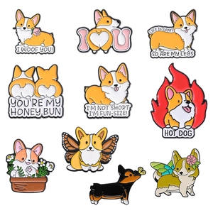 Ensemble de Broches en Émail de Chien Corgi Mignon de Dessin Animé Broche d'Animal en Alliage Badge pour Vêtements de Sac à Dos