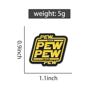 Detailed view of black and yellow enamel pin with dimensions 1.1x0.9 inch and 5g weight