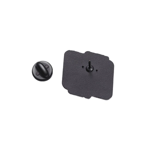 Matte black metal pin back with rubber butterfly clutch for secure attachment