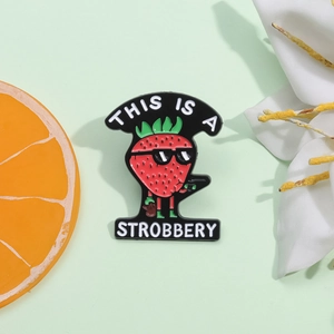 This Is A Strobbery Lustige Cartoon Erdbeere Emaille Brosche Sonnenbrille Frucht Wortspiel Abzeichen Pin Für Rucksack Kleidung Dekor Legierung Schmuck Geschenk