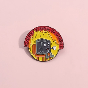 Creative Ctrl key enamel pin with coffee and fire featuring Everything Is Under text