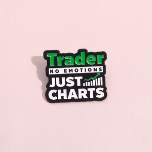 Insigne en émail pour traders avec texte No Emotions Just Charts et graphique boursier
