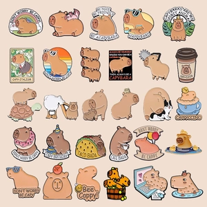 Collection of 30 cute cartoon capybara enamel pins with creative animal designs