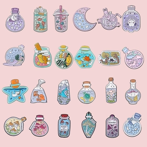 Cartoon Cute Enamel Pin Alloy Magic Bottle Mushroom Cat Ocean Animal Badges Brooch For Clothing Bags Accessories Gift