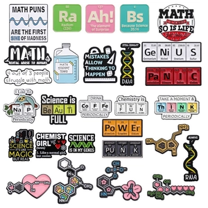 Creative Science Experiment Enamel Pins Set Personalized Cartoon Chemistry Math Biology Metal Badge For Student Teacher Gift
