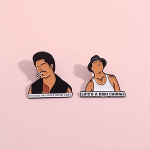 Enamel pin set featuring classic movie characters on a minimalist pink background