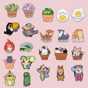 Cartoon enamel pin set with 24 cute animal and plant designs for clothing decoration