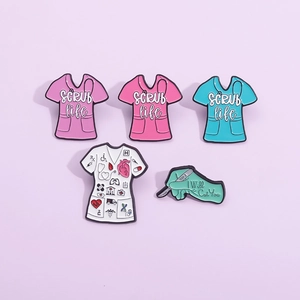5-piece set of medical enamel pins featuring Scrub Life designs and surgical doctor quotes