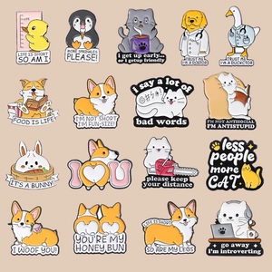 Creative 16-piece cartoon animal enamel pins set with cute dogs and funny puns