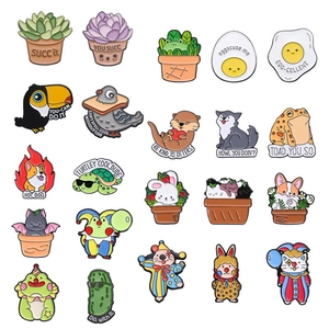 Creative Cartoon Alloy Enamel Brooch Pin Set Cute Animal Succulent Plant Food Funny Pun Badge For Clothes Bag Hat Accessory
