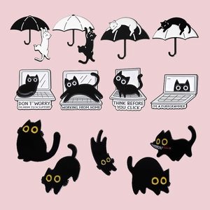 Collection de Broches en Alliage Chat Noir Dessin Animé Créatif Pins Émaillés Animaux Rigolos pour Décoration de Vêtements Sac à Dos Cadeau