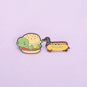 Ensemble de pin's émaillés créatifs avec badge tortue burger et teckel hot-dog