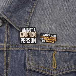 Funny enamel pin set with sarcastic quotes on denim jacket for clothing accessory