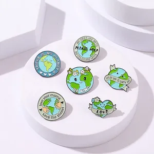Earth Day Enamel Pins Save The Planet Brooch For Women Men Cartoon Earth Heart Slogan Badge Environmental Jewelry Gift
