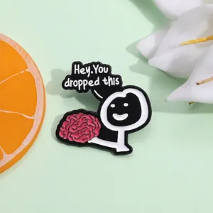 Lustige Cartoon Gehirn Emaille Brosche Hey You Dropped This Strichmännchen Gehirn Pin Für Halloween Kleidung Tasche Zubehör